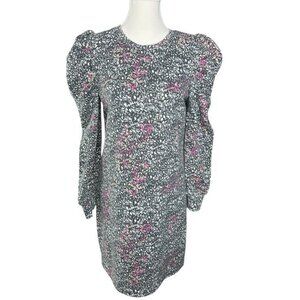 Rebecca Minkoff Women Janine Floral Puff Sleeve Sweatshirt Dress Grey Pink Small